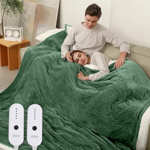 ESTINGO King Electric Blanket - 100"x90" Electric Heated Blanket with 5 Heating Levels & 10 Hours Auto Off, King Size Heated Blanket Dual Control for Bed, Ideal Gift, Hunter Green by ESTINGO-EnjoyToastyWarm