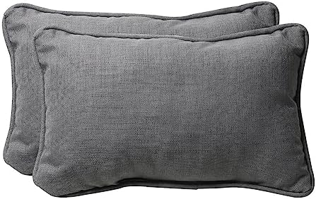 Pillow Perfect Rave Solid Indoor/Outdoor Lumbar Pillow Plush Fill, Weather and Fade Resistant, Lumbar - 11.5" x 18.5",, Grey, 2 Count by PillowPerfect