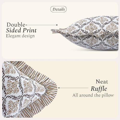 CPC Sandstone Regal Hand Block Print 100% Cotton Ruffle Throw Pillow Cover 18x18 inch with Hidden Zipper Decorative for Couch, Bed, Sofa, Farmhouse, Cottagecore Decor Gift Christmas Fall Thanksgiving - Image 2