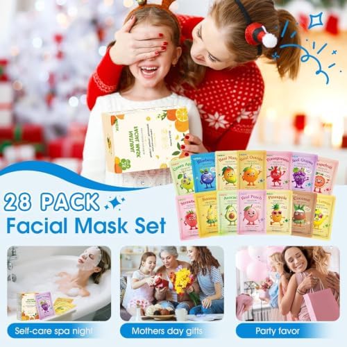 KONEUK 28 Pack Fruit Face Masks Skincare for Kids Girls, Sheet Face Mask - Image 6