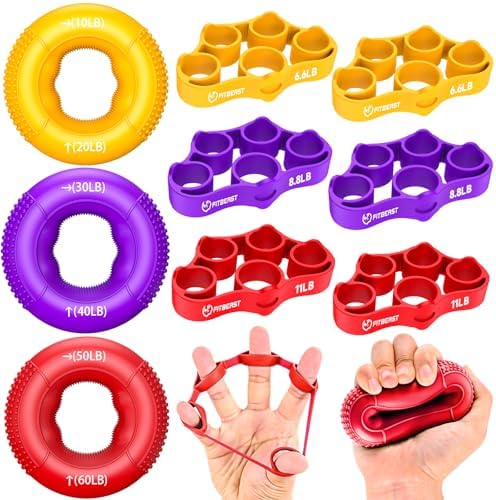 FitBeast Grip Strength Trainer, Finger Exerciser, Forearm Strengthener 9-Piece Kit, Hand Grip Strengthener Targeted Strength, Relief & Recovery by FitBeast