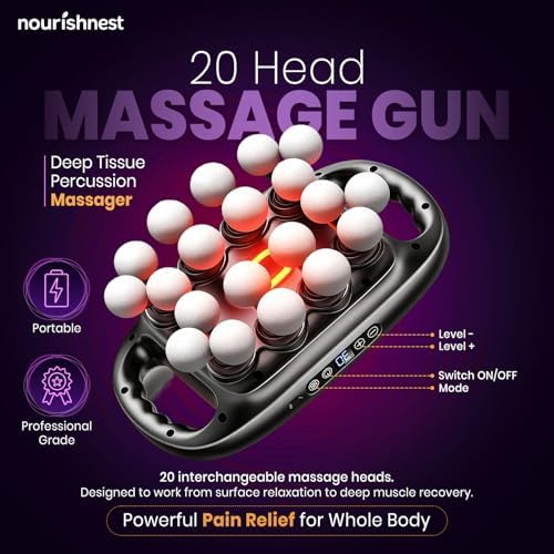 20 Head Massage Gun Set Massage Gun with 3 Modes & 30 Intensities, Back Massager for Pain Relief deep Tissue Vibrating Massagers for Adults, Foot, Shoulders, Legs & Muscle Pain Relief - Image 2