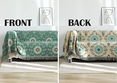 MSGKV Boho Throw Blanket 60"x80" 100% Cotton Green Blanket Couch Decor - Image 5