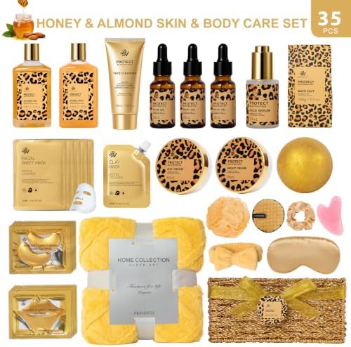 Birthday Gifts for Women, 35Pcs Honey Almond Spa Gift Basket, Get Well Soon - Image 2