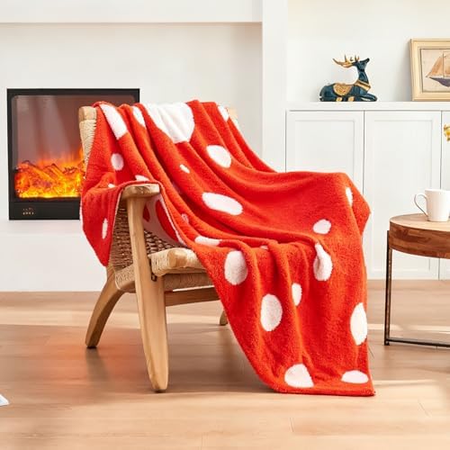 CozeCube Reversible Knit Throw Blanket, Orange Red White Polka Dot, 50"x60" - Image 6