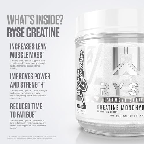 Ryse Creatine Monohydrate Powder - Unflavored - Supports Men & Women Lean Muscle Growth, Strength, Power, and Endurance - Helps Reduce Fatigue and Improve Workout Recovery - 100 Servings - Image 4
