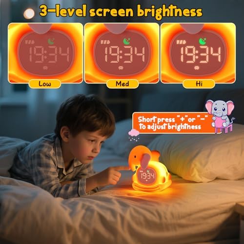 Kids Alarm Clock, Sleep Training Clock for Toddler, Rechargeable Digital Alarm Clock with RGB Lights,ok to Wake Clock for Kids,Silicone Animal Tabletop Lamp for Kid,Gift for Kids Teens - Image 3