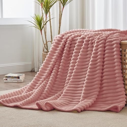 BEDELITE Ribbed Fleece Throw Blanket for Couch, Dusty Pink, 50"x70" - Image 2