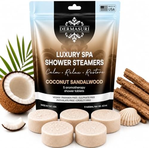 Dermasuri Shower Steamers Aromatherapy, Coconut Sandalwood Shower Tablets by Dermasuri