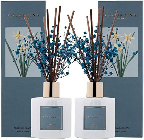 Cocorrína Premium Reed Diffuser Set with Preserved Baby's Breath & Cotton Stick Cashmere Vanilla 2 Packs, 6.7oz Scent Fragrance Oil Diffuser for Bedroom Bathroom Home Décor by COCORR%C3%8DNA