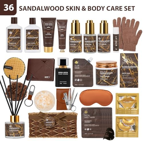 36 Pcs Gifts For Men, Sandalwood Bath & Body Gift Basket,Beard Grooming Set - Image 2