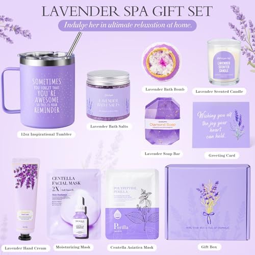 Mothers Day Gifts for Mom, 9pcs Happy Birthday Gifts for Women, Unique Birthday Relaxation Spa Gift Christmas Ideas Relaxing Lavender Set Self Care Gift Basket for Her Mom Sister Friend Teacher - Image 2