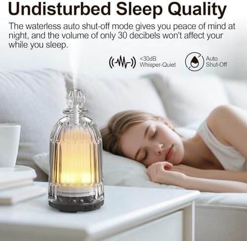 Glass Essential Oil Diffuser, Ultrasonic Aroma Diffuser Glass Cover & Plastic Reservoir with 7 LED Color Changing Light, Auto Shut-Off for Home Office Spa, 120ml(Black Base) - Image 3
