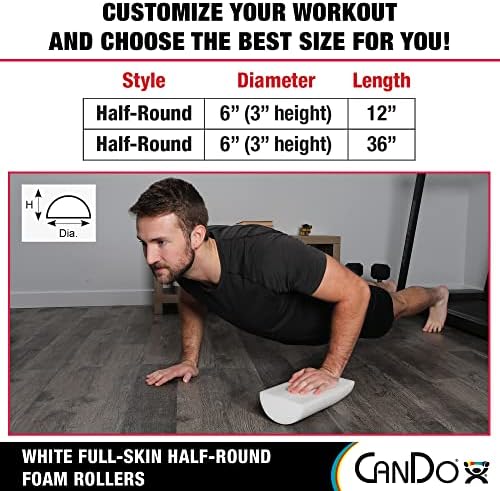Cando-30-2341 Full-Skin PE Foam Roller For Muscle Restoration, Massage Therapy, Sport Recovery, And Physical Therapy. White, 6" x 12", Half-Round - Image 6