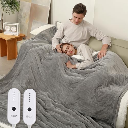ESTINGO King Size Electric Blanket, 100"x90" King Size Heated Blanket Dual Control with 5 Heating Levels & 10 Hours Auto Off, Electric Heated Blanket with OverHeat Protection, Light Gray by ESTINGO-EnjoyToastyWarm