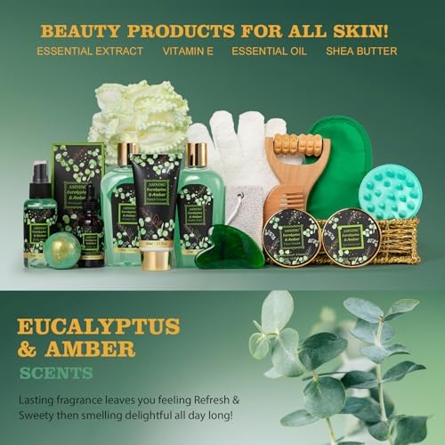 Eucalyptus Bath & Body Gift Basket, Self-Care Set for Women & Men Spa Gift - Image 5