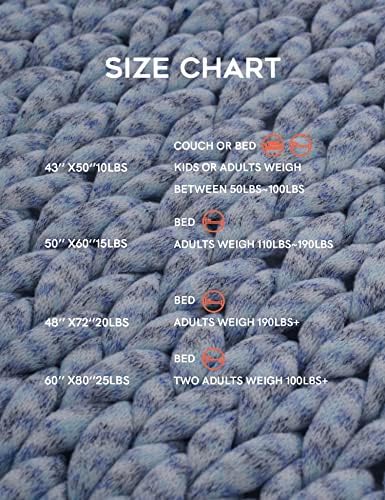YnM Weighted Blanket, Handmade Chunky Knitted Design, Soft and Cozy, Temperature Regulating and Breathable, Machine Washable Throw for Sleep or Home Decor (Blue Fancy Yarn, 80x87 Inch, 25lbs) - Image 6