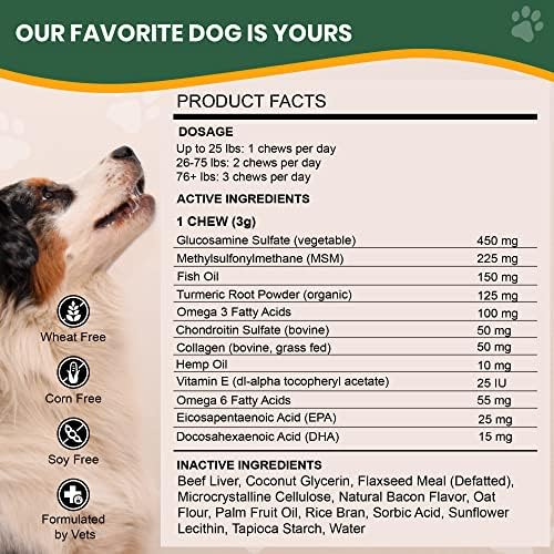 Veterinary Naturals Hemp & Hips Joint Supplement for Dogs/Supports Relief from Hip and Joint Pain in Large, Aging Dogs (Regular, Beef & Bacon) - Image 3