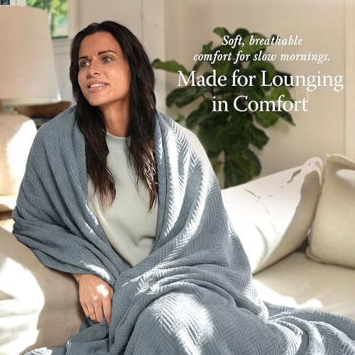 Threadmill Luxury 100% Cotton King Herringbone Blanket, Scottish Grey - Image 3
