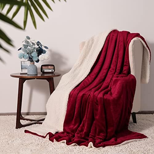 NANPIPER King Size Sherpa Blanket, Soft Fleece Throw for Bed, Reversible Thick Fuzzy Blanket for Winter (Wine Red, 90x108 inches) - Image 2
