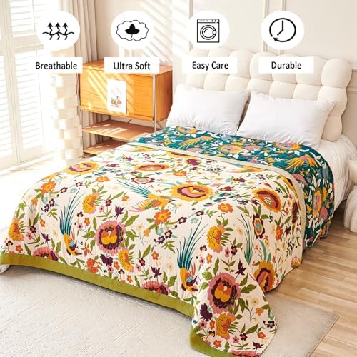 VANJOROY Boho Throw Blanket 50" x 60", 100% Organic Cotton Skin-Friendly Soft Bed Quilt Throw - All Season Floral Rustic Farmhouse Decor Luxury Blanket for Sofa Couch Chair and Gift. - Image 5