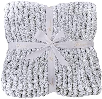 Bigacogo Chunky Knit Throw Blanket for Couch, 40x40 inches, Light Grey - Image 7