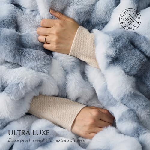 EverGrace Faux Rabbit Fur Bubble Throw Blanket, 60"x80", Cloud Blue - Image 3