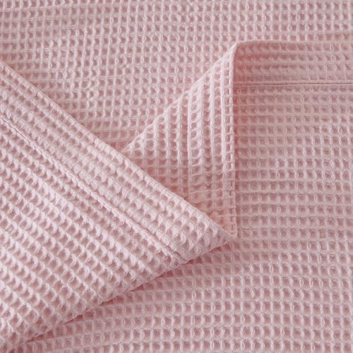 100% Cotton Pink Blanket Twin Size for Bed - Breathable and Soft, Waffle Weave for Summer Spring, 90x66 Inches (Blush) - Image 4
