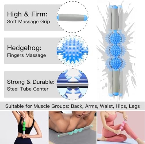 Cellulite Massager, Fascia Blaster for Cellulite, Muscle Roller Stick Lymphatic Drainage Massager for Relif Body Sorness, Trigger Points, Sports Legs, Back Recovery - Blue - Image 3