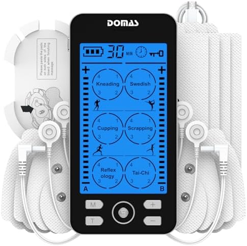 DOMAS TENS Unit Muscle Stimulator - TENS Machine with 24 Modes, Rechargeable Electronic Pulse Massager Stimulation for Shoulder, Neck, Back Pain Relief and Muscle Recovery, 12 Pads by DomasOfficial