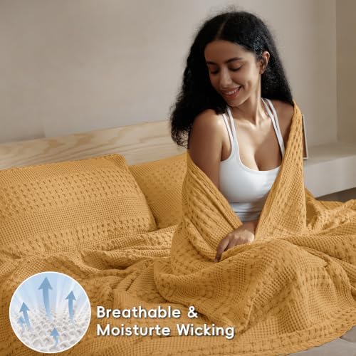 PHF Lightweight 100% Cotton Waffle Blanket for Bed, Queen, Pumpkin Orange - Image 3