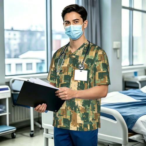 Men's Scrub Top,V-Neck Spill Wrinkle Resistant,3 Pockets-Camouflage Pixelation (3) - Image 3