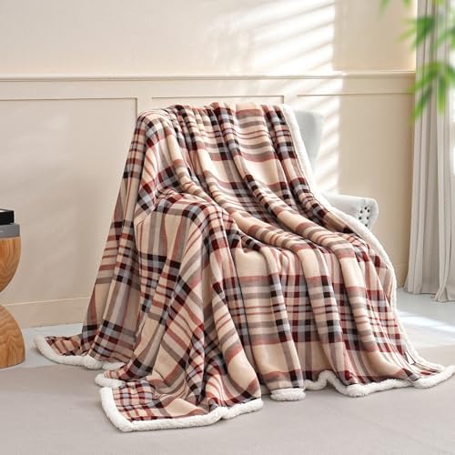 Gracelife Sherpa Blanket Throw Blanket for Couch Sherpa Fleece Blanket Fluffy Checkered Soft Blanket for All Season Use Cozy Thick Warm Big Throws (Beige-Plaid, 60"*80") - Image 5