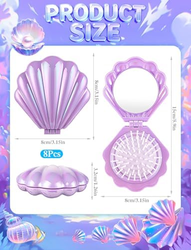 8 Pcs Foldable Travel Shell Hair Brush with Mirror - Image 5