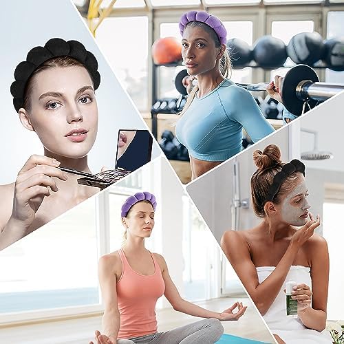 Ztomine Terry Cloth Spa Headbands for Washing Face or Facial, Set of 2, Black & Purple - Puffy Makeup Headbands for Face Washing, Mask, Skin Treatment - Image 6
