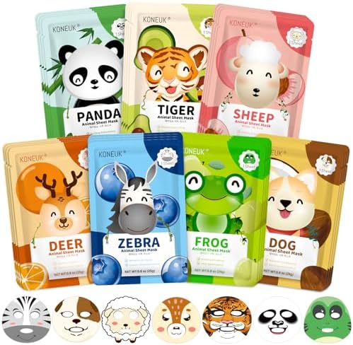 28 Pack Animal Collagen Face Masks for Girls, Bulk Hydrating Face Mask by KONEUK