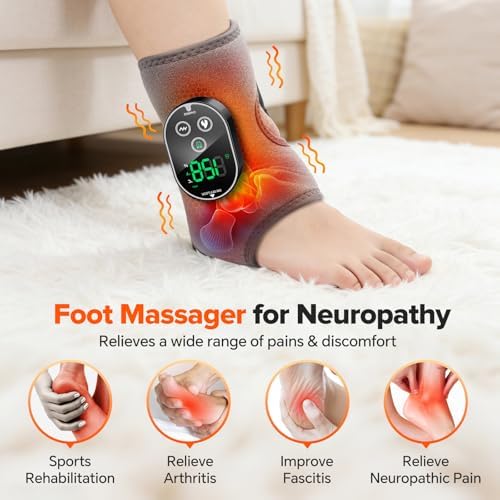 2PCS Cordless Foot Massager for Neuropathy, 3000mAh Rechargeable Ankle Heating Pad with Massage for Circulation, Foot Ankle Pain Relief Massager, Gray - Image 3