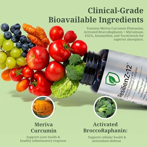 ResilienZ-12 Antioxidant Supplement, 12-in-1 Healthy Aging, CoQ10, Astaxanthin, Quercetin, Meriva Curcumin Turmeric, Sulforaphane, Green Tea Extract, Resveratrol, 90 Vegan Capsules, 30 Day Supply - Image 6