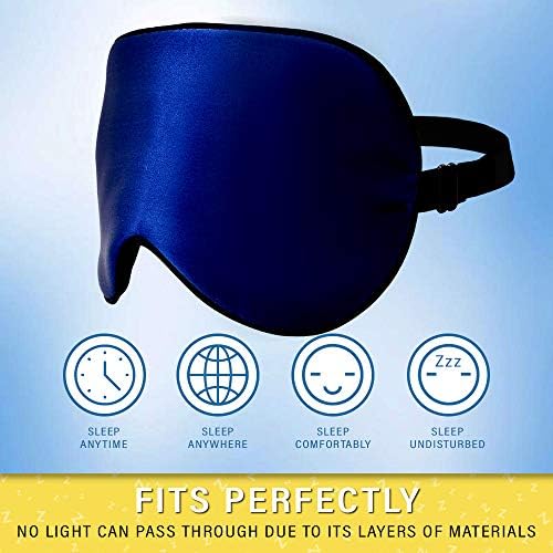 Silk Sleep Eye Mask for Men Women, Comfortable Super Soft Eye Mask with Adjustable Strap, 100% Pure Silk, Blocks Light, Jersey Slumber (Blue, 1 Count (Pack of 1)) - Image 3