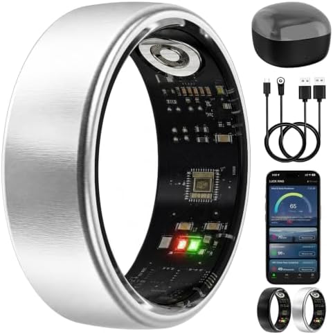 Smart Ring Wearable Health Metrics Monitor, Silver, Size 14 by Emakefun