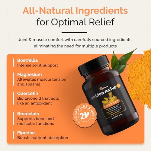 UpWellness Golden Revive + Joint Support Supplement Featuring Turmeric with Black Pepper, Quercetin, and Magnesium- Turmeric Boswellia Supplement - 6 Active Ingredients - 60 Capsules, 5 Pack - Image 6