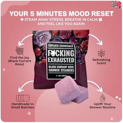 Explicit Essentials F Exhausted Shower Steamers | Black Currant Rose Aromatherapy Shower Steamer Tablets for Relaxation & Stress Relief | Spa Shower Gift for Self-Care, Birthdays & Holidays - Image 2