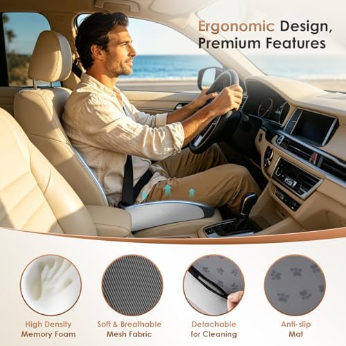 FLORICH Large Car Seat Cushion for Long Sitting, Ergonomic Memory Foam Driving Seat Cushion for Back & Sciatica Pain Relief, Non-Slip Washable Seat Cushion for Car, Driver, Office-Gray - Image 3