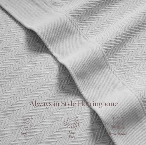 Threadmill Luxury 100% Cotton King Herringbone Blanket, Light Grey - Image 5