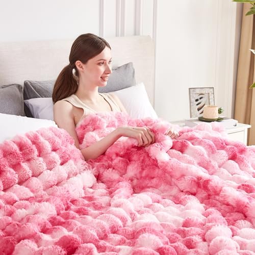 50x60 Inches Ultra-Soft Fuzzy Faux Fur Plush Throw Blanket - Thick, Warm Sherpa for Couch, Sofa, Bedroom, Camping - Decorative Blanket for Cozy Warmth, Bubble Pink Tie Dye - Image 2