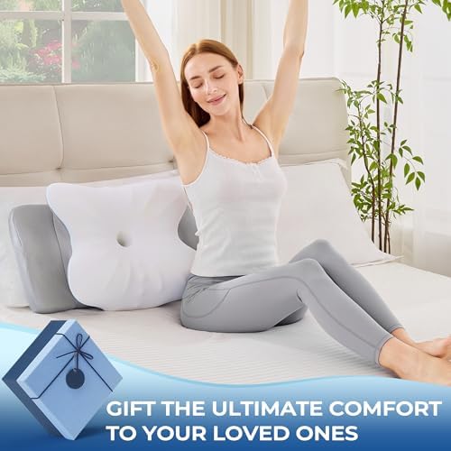 BDEUS Cervical Neck Pillow for Sleeping Ergonomic Pillow Memory Foam Pillows Side Sleeper Pillow for Neck Pain Relief Sleep Apnea Pillow Butterfly Arm Grooves Dual Height, White - Image 5