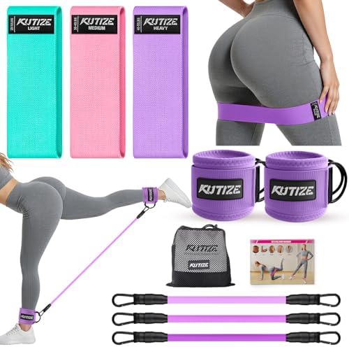 KUTIZE Ankle Resistance Bands with Cuffs & Fabric Resistance Bands Set - Legs & Glutes Workout Equipment for Women & Men, Home Gym Heavy Exercise Bands for Hip, Yoga, Strength Training, Rehab, Pilates by Unknown