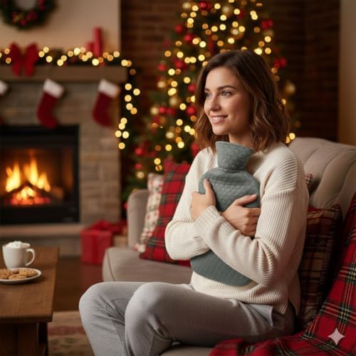 Fashy Hot Water Bottle with Gray Quilted Cotton Cover (67oz / 2L) – Made in Germany - Image 3