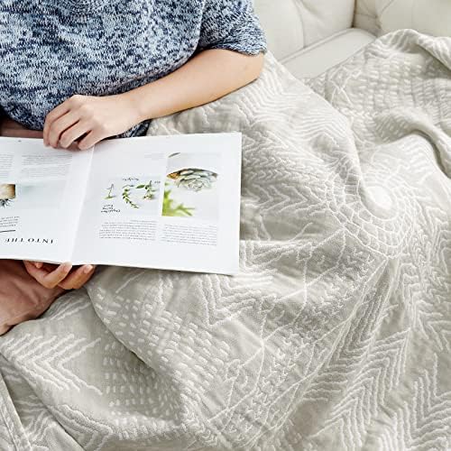 jinchan 100% Cotton Muslin Blanket Twin Boho Throw Blanket 50x60 Light Gray - Image 5