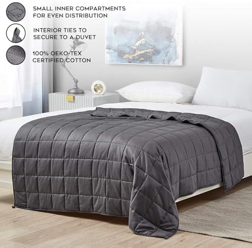 YnM 7lbs Weighted Blanket, Premium Cotton Material with Glass Beads, Bed Blanket for One Person of 60lbs, Ideal for on Twin Bed (Dark Grey, 41"x60" 7lbs) - Image 4
